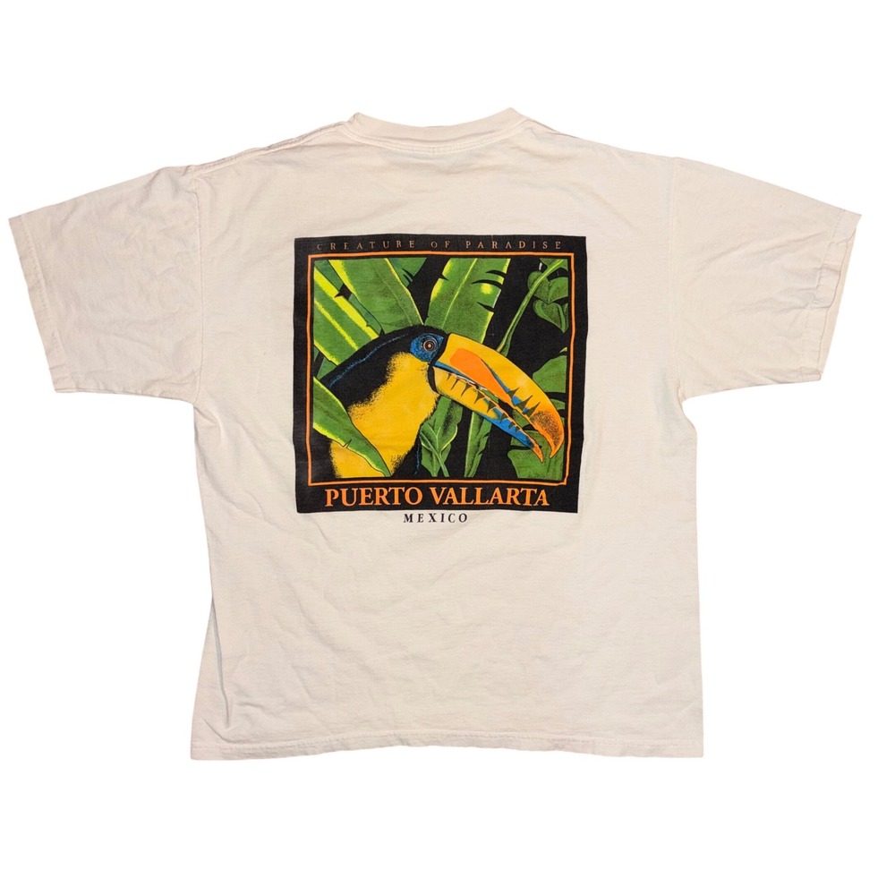 Vintage Trueno Puerto Vallarta Mexico Toucan T-Shirt Cream Mens XL Tropical Bird